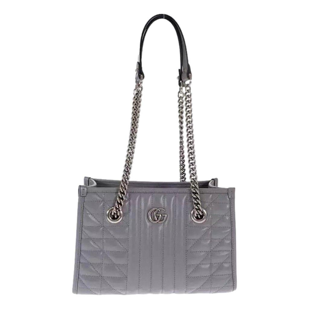 Gucci Gucci GG Marmont Silver Medium Chain Shoulder Tote Bag Gray Leather