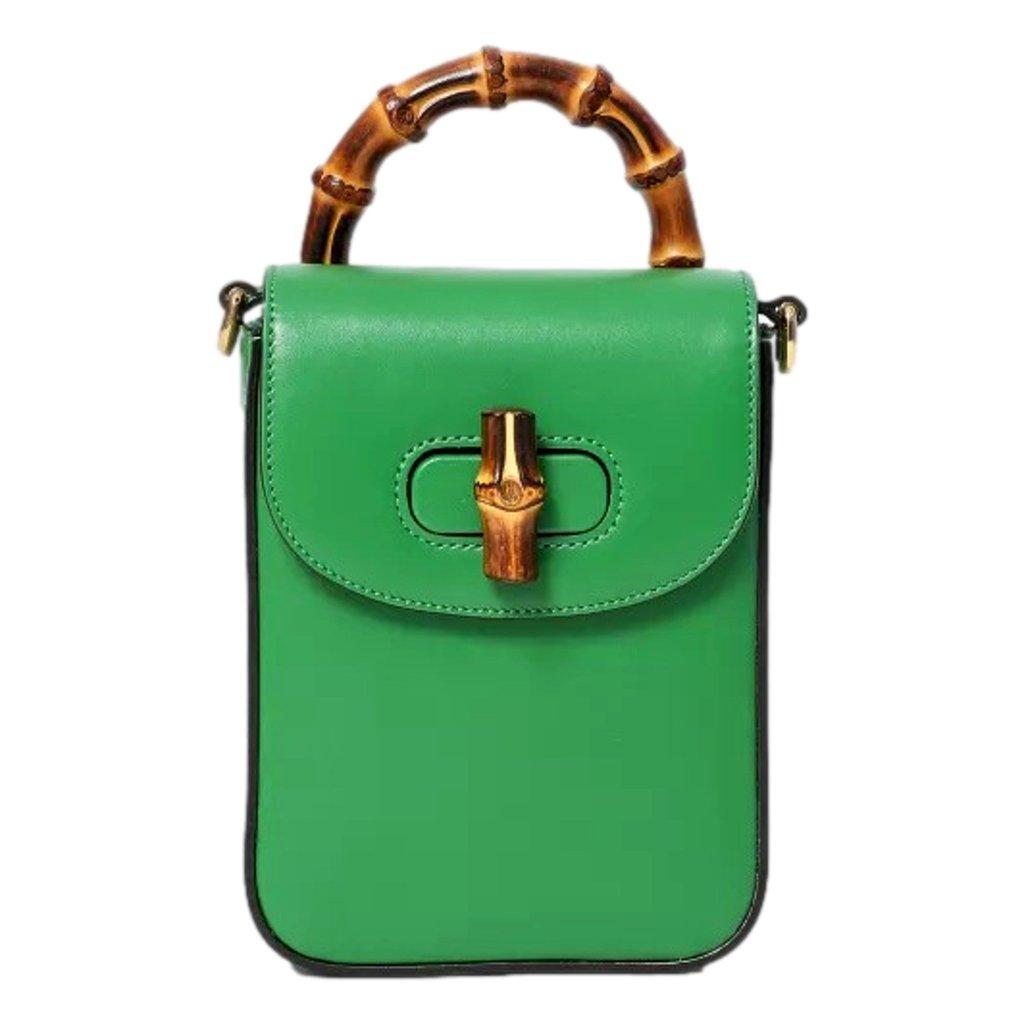 Gucci Gucci Bamboo 1947 Mini Green Leather Top Handle Crossbody Bag