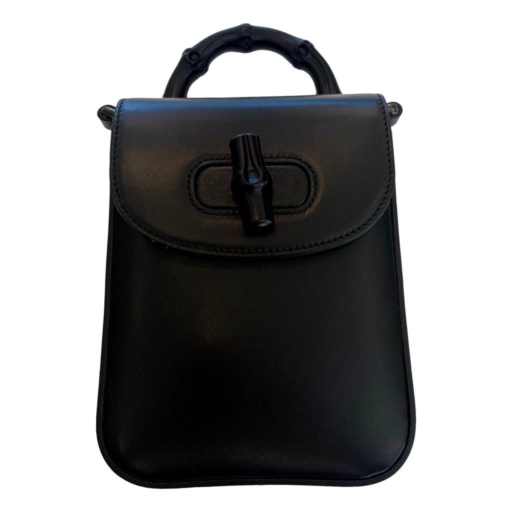 Gucci Gucci Bamboo 1947 Mini Black Leather Top Handle Crossbody Bag