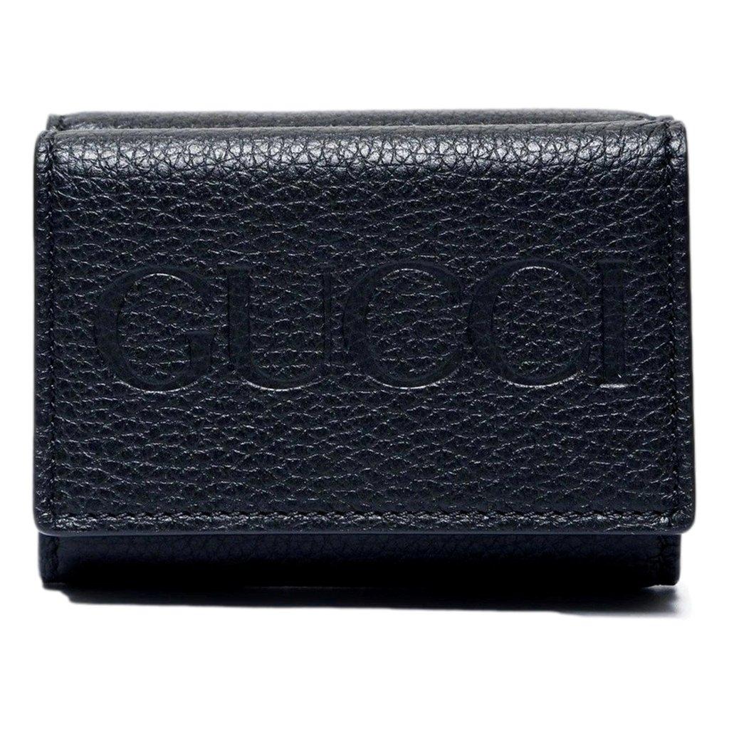 Gucci Gucci Embossed Logo Mini Tri-Fold Wallet Black Yellow Pebbled Leather