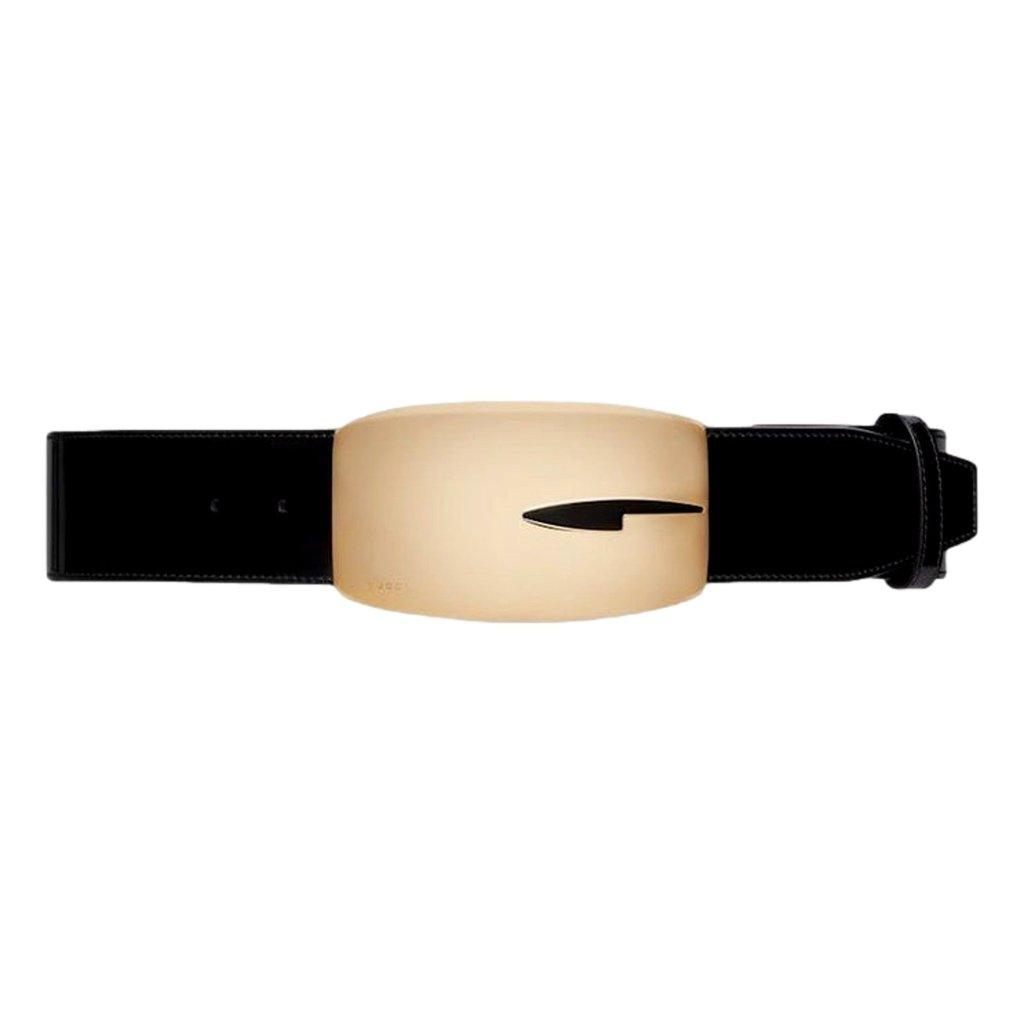 Gucci Gucci G Gold Tone Statement Belt Black Brushed Leather 80/32