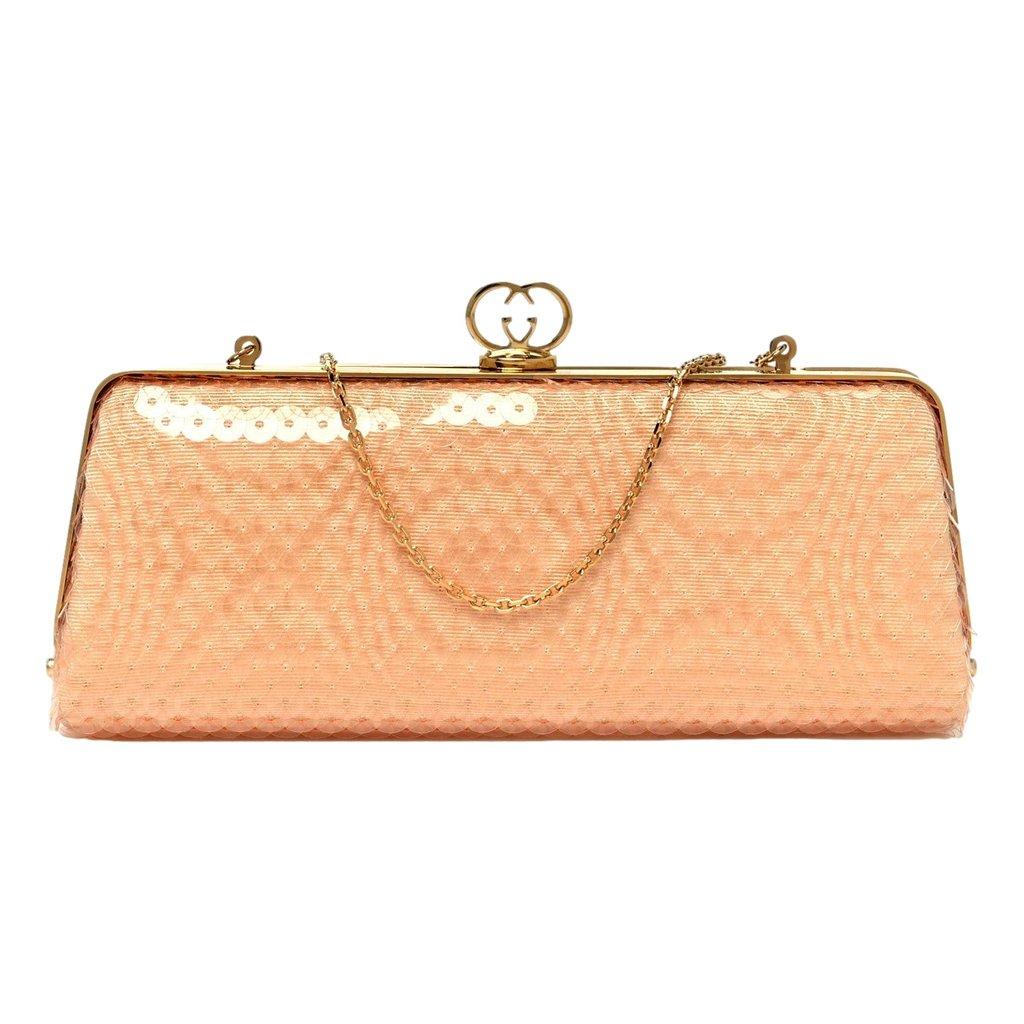 Gucci Gucci Broadway Small Sequin Moire Clutch Crossbody Peach Light Pink