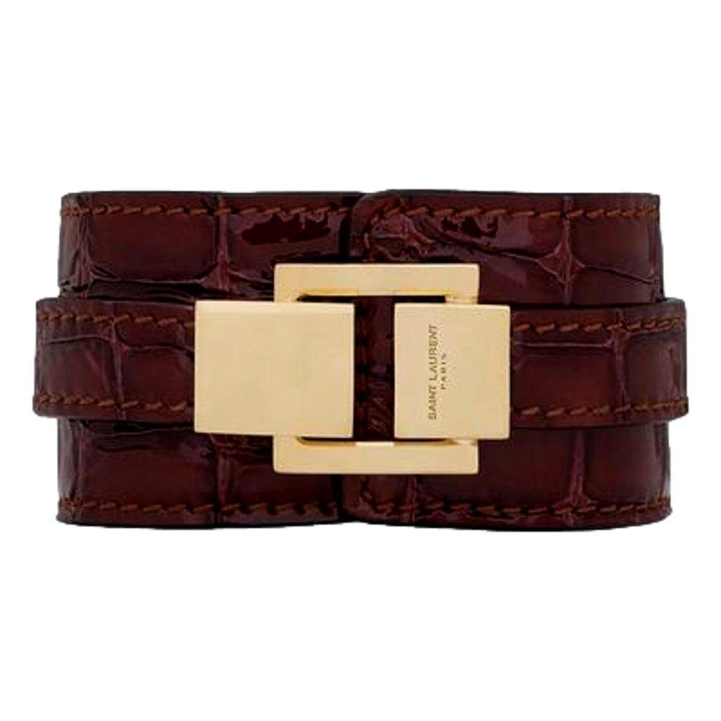 Saint Laurent Saint Laurent Le Carre Red Croc Embossed Leather Double Wrap Bracelet Gold Square Clasp Small