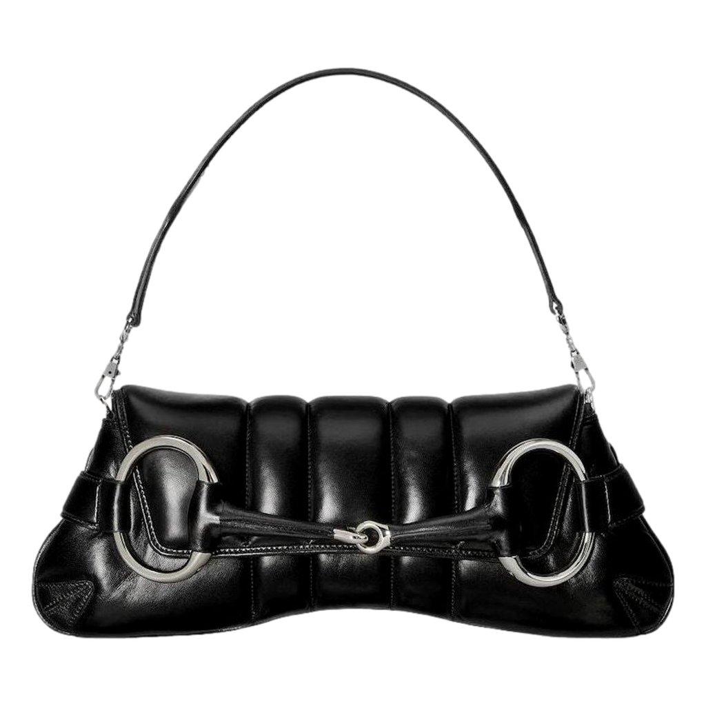 Gucci Gucci Horsebit Vertical Quilted Leather Medium Chain Shoulder Bag Black