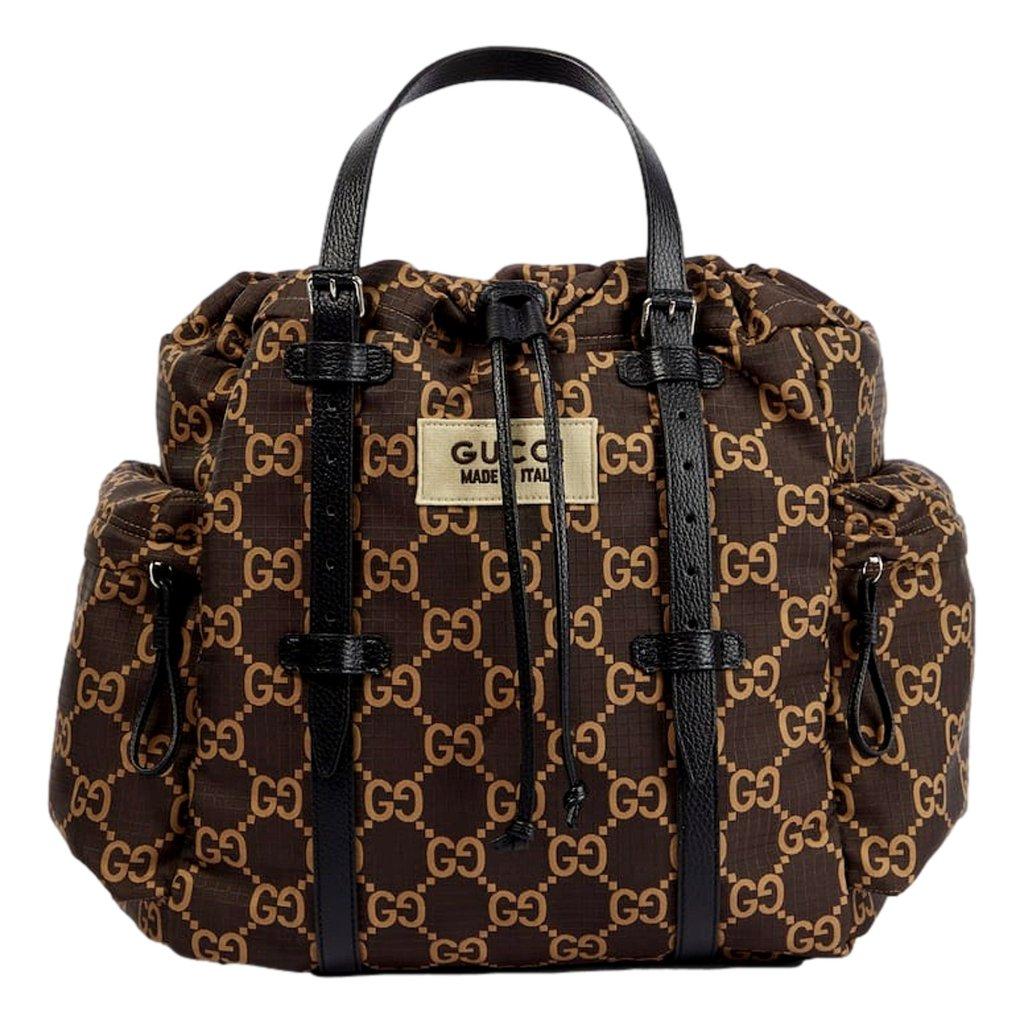 Gucci Gucci GG Monogram Utility Tote Bag Brown Ripstop Canvas Leather Trim