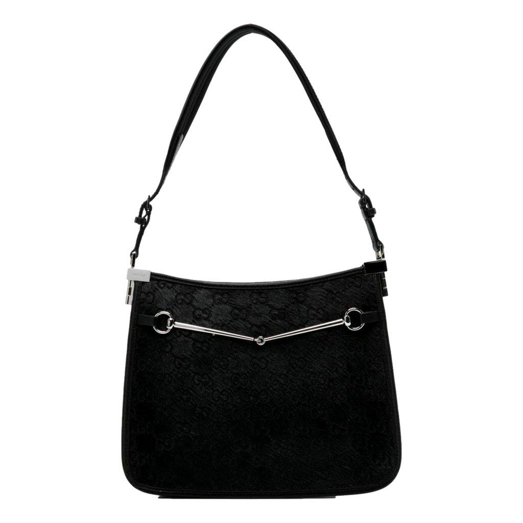 Gucci Gucci Horsebit Black Fur Slim Shoulder Bag