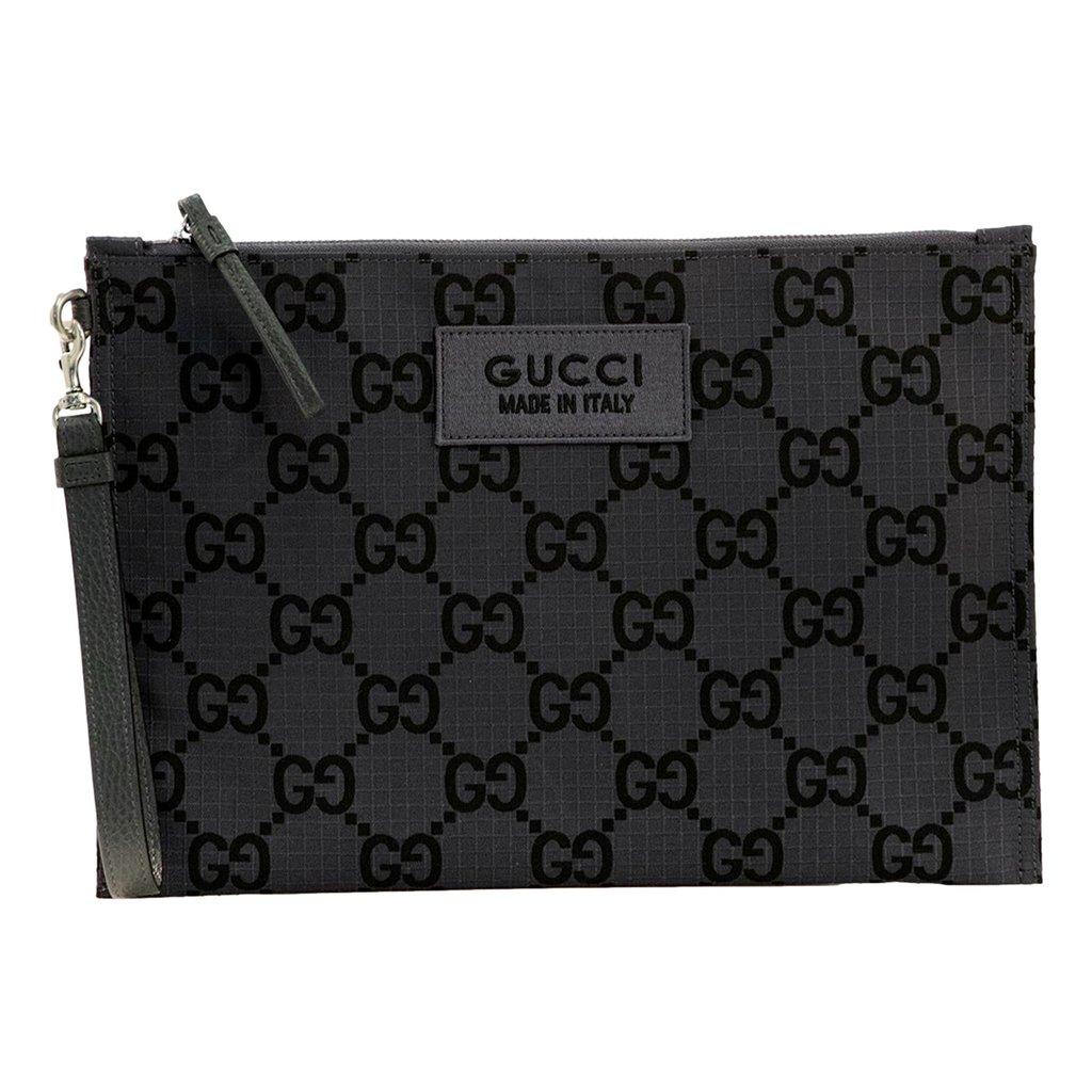 Gucci Gucci Ripstop Canvas Jumbo GG Large Clutch Wristlet Gray Black
