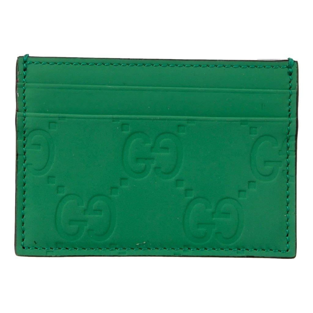 Gucci Gucci GG Leather Rubber Effect Green Card Holder Wallet