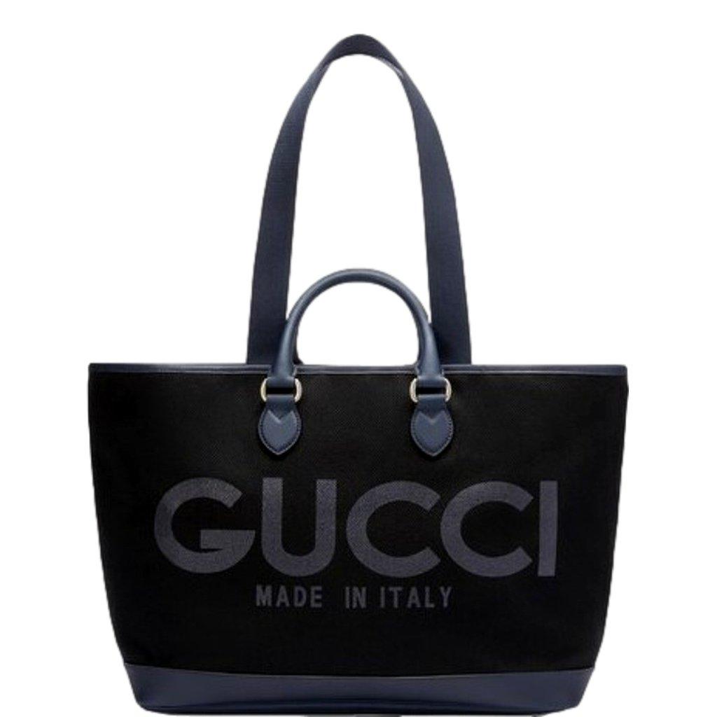 Gucci Gucci GG Supreme Canvas Black Navy Leather Large Tote Bag