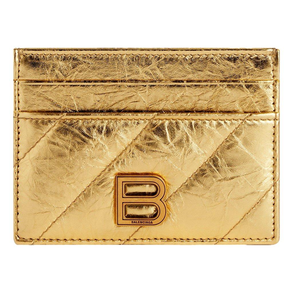 Balenciaga Balenciaga Crush Quilted Metallic Gold Leather Card Holder Wallet Gold Hardware