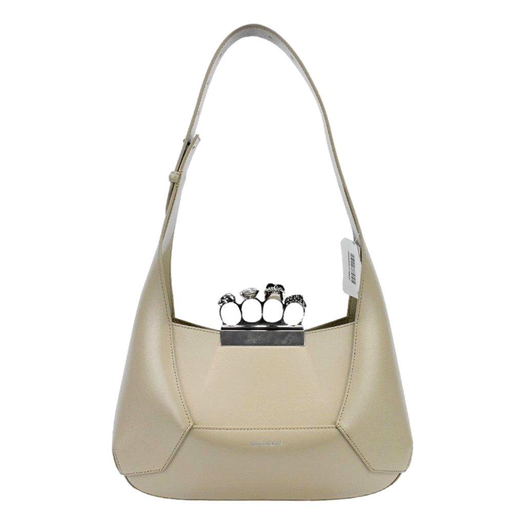 Alexander McQueen Alexander McQueen The Jewelled Leather Shoulder Bag Beige Skull Ring Handle