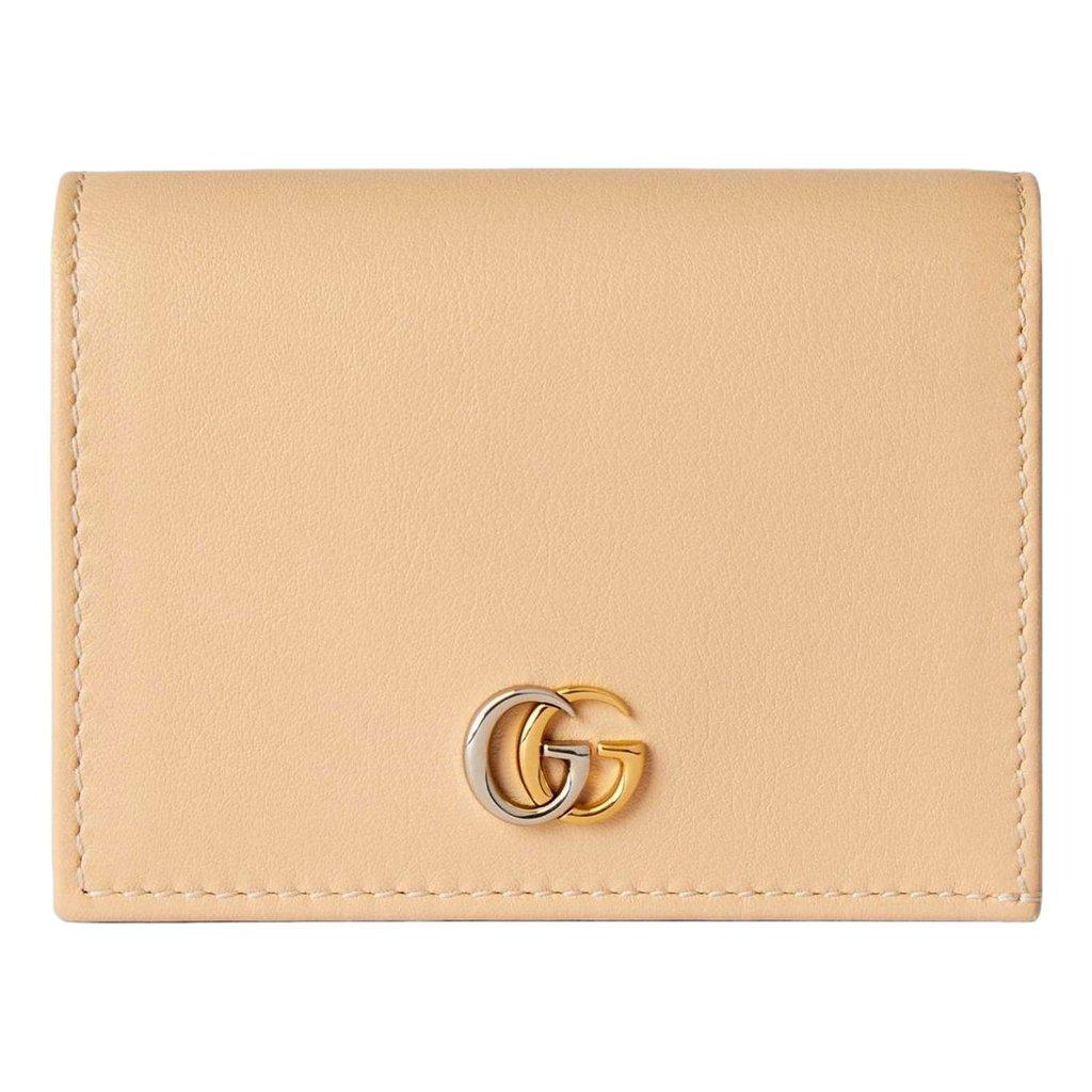 Gucci Gucci GG Marmont Dual Tone Metal Soft Calfskin Card Case Light Beige