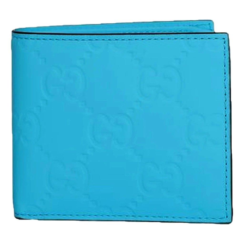 Gucci Gucci GG Embossed Leather Bifold Wallet in Neon Blue Rubber Effect Finish