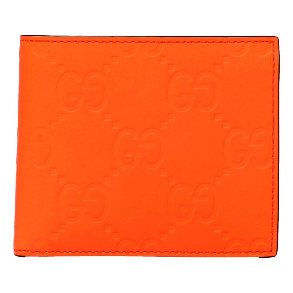 Gucci Gucci GG Rubber Effect Neon Orange Guccissima Leather Bifold Wallet