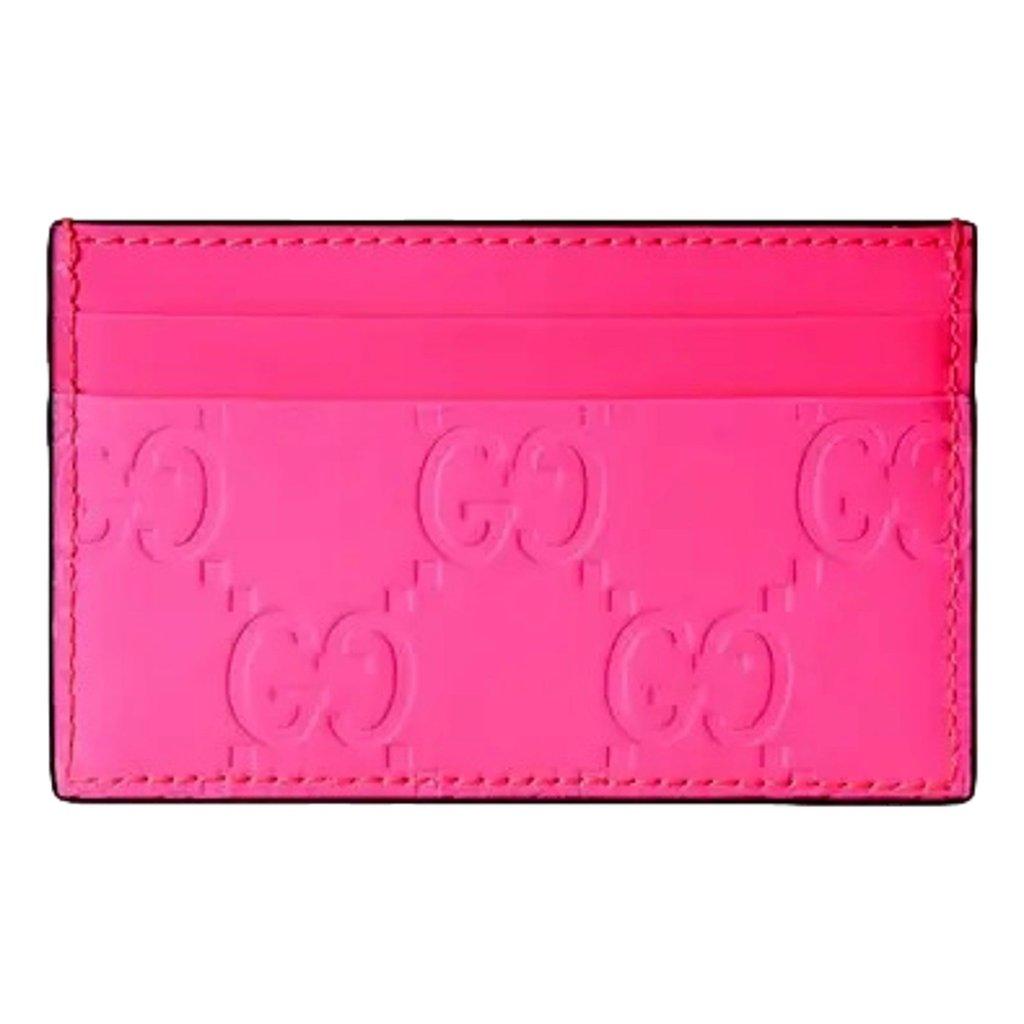 Gucci Gucci GG Leather Rubber Effect Neon Pink Card Holder Wallet