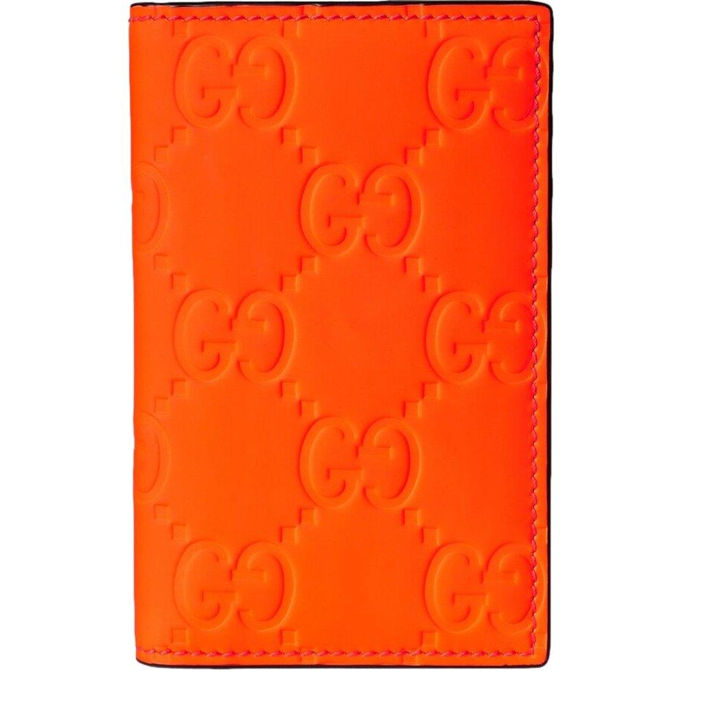 Gucci Gucci GG Leather Rubber Effect Neon Orange Folding Wallet Card Holder
