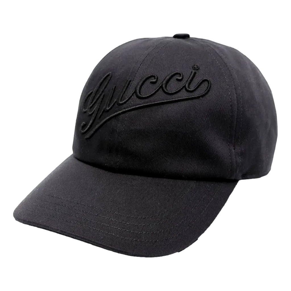 Gucci Gucci Black Embroidered Logo Cotton Baseball Cap Large