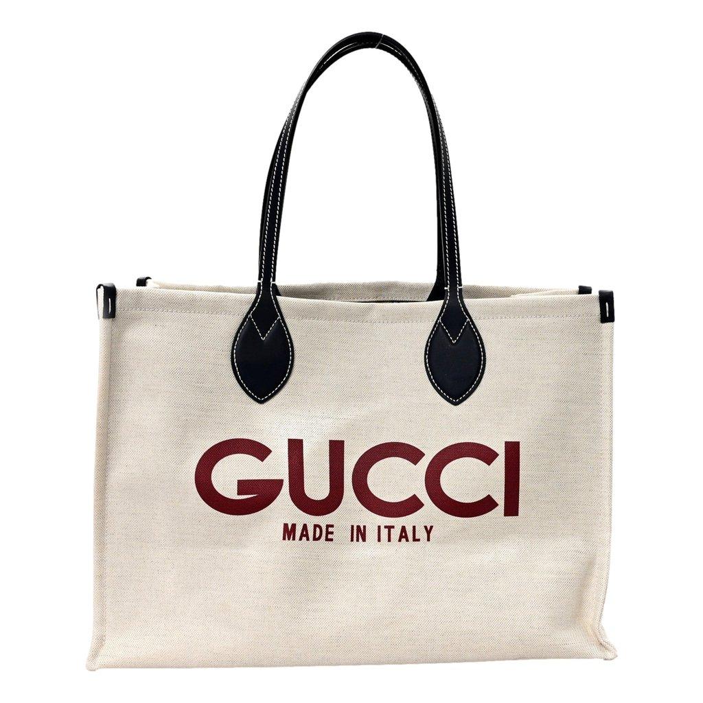 Gucci Gucci Logo Print Large Tote Bag Beige GG Supreme Canvas
