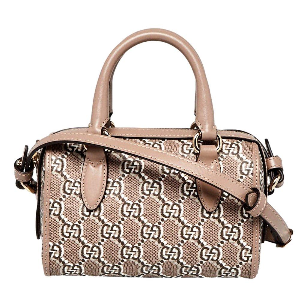 Gucci Gucci GG Shadow Monogram Canvas Leather Mini Bowler Bag Beige Black