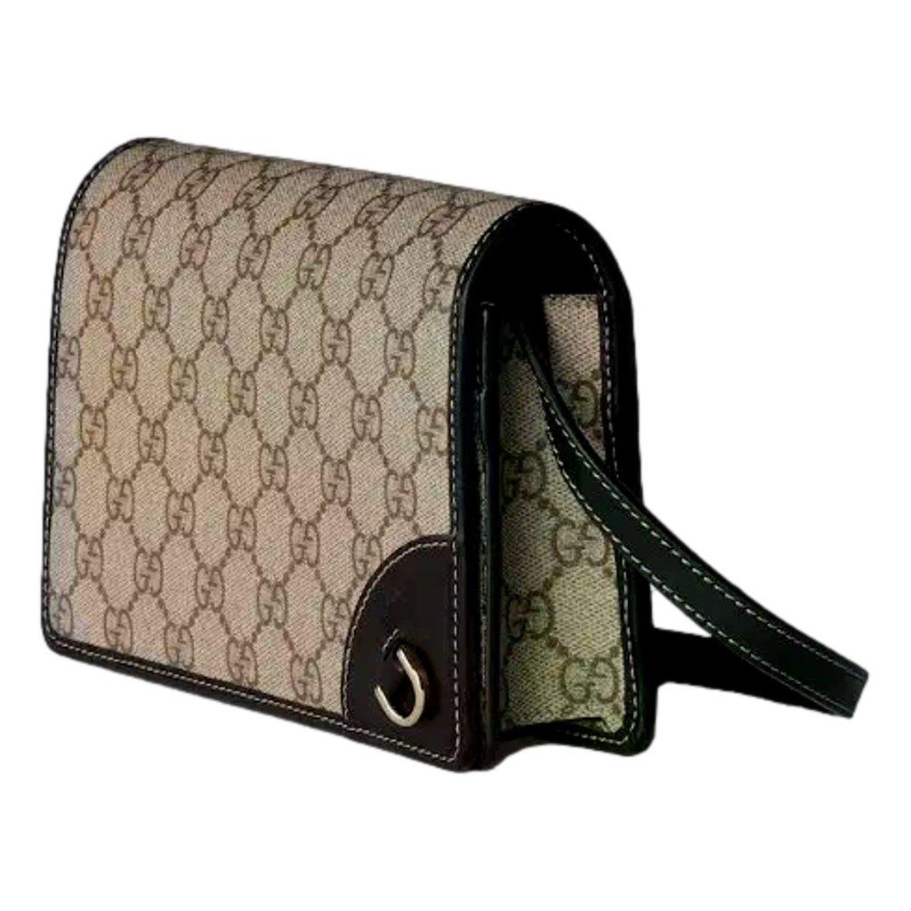 Gucci Gucci GG Emblem Canvas and Leather Wallet Mini Crossbody Bag in Black