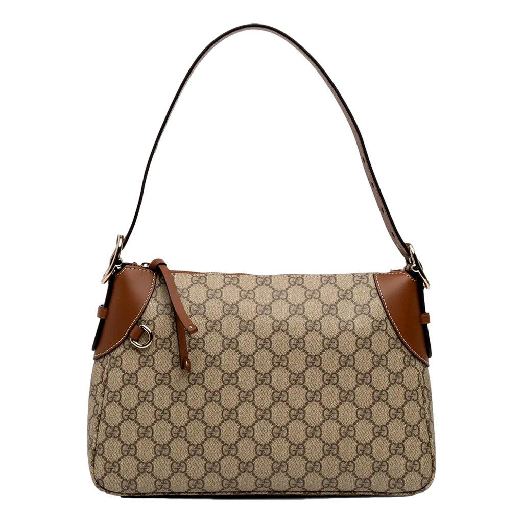 Gucci Gucci GG Supreme Emblem Medium Shoulder Bag Brown Beige