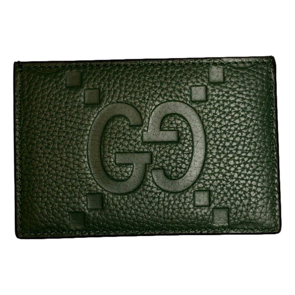 Gucci Gucci Jumbo GG Green Leather Card Holder Wallet Embossed Logo