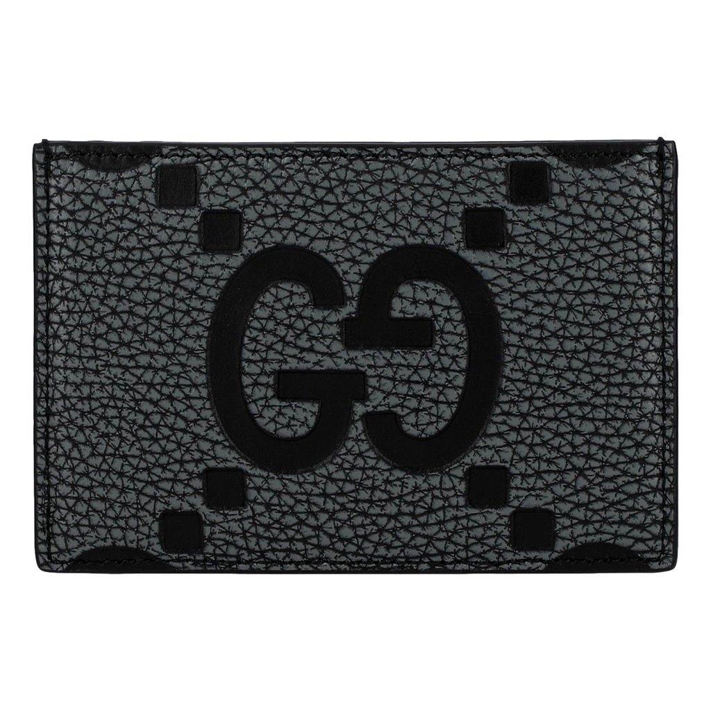Gucci Gucci Jumbo GG Gray Leather Card Holder Wallet Embossed Logo