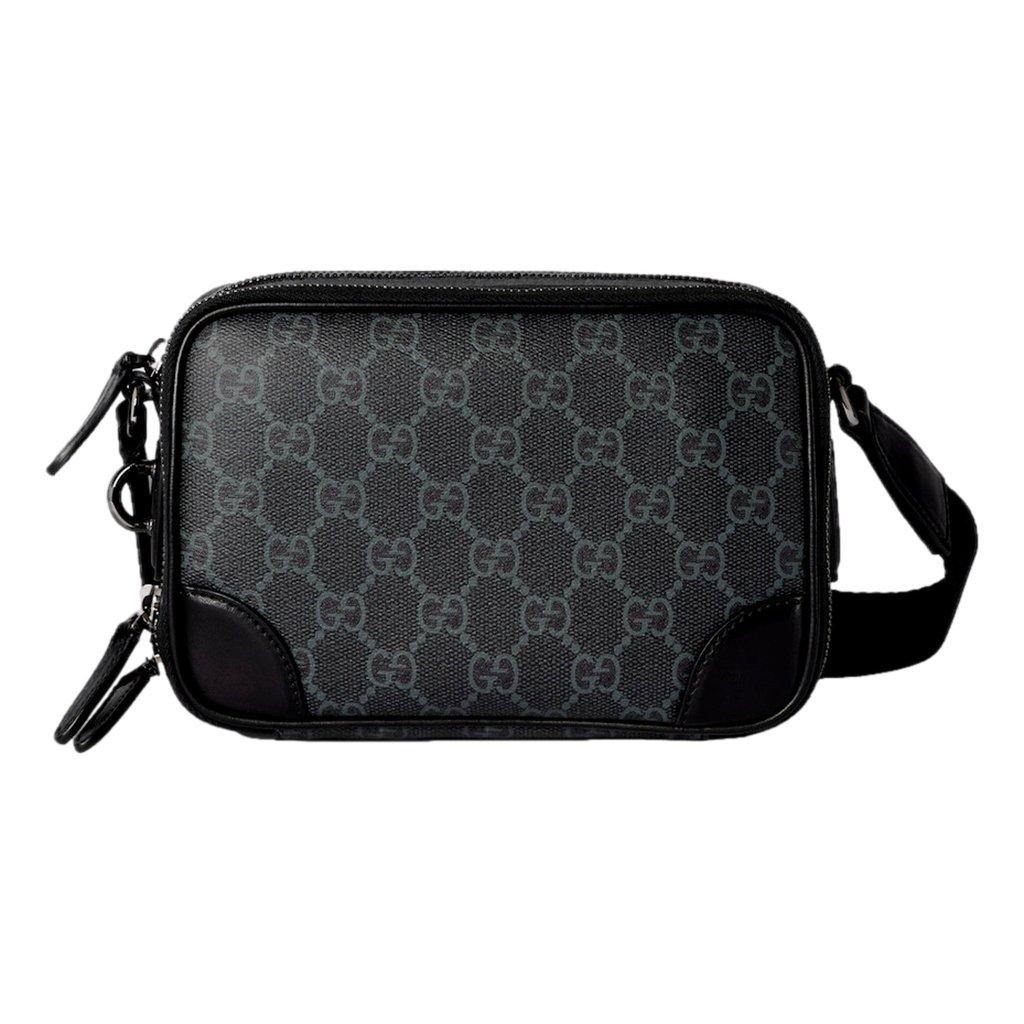 Gucci Gucci GG Black Canvas and Leather Unisex Dual Compartment Crossbody Bag