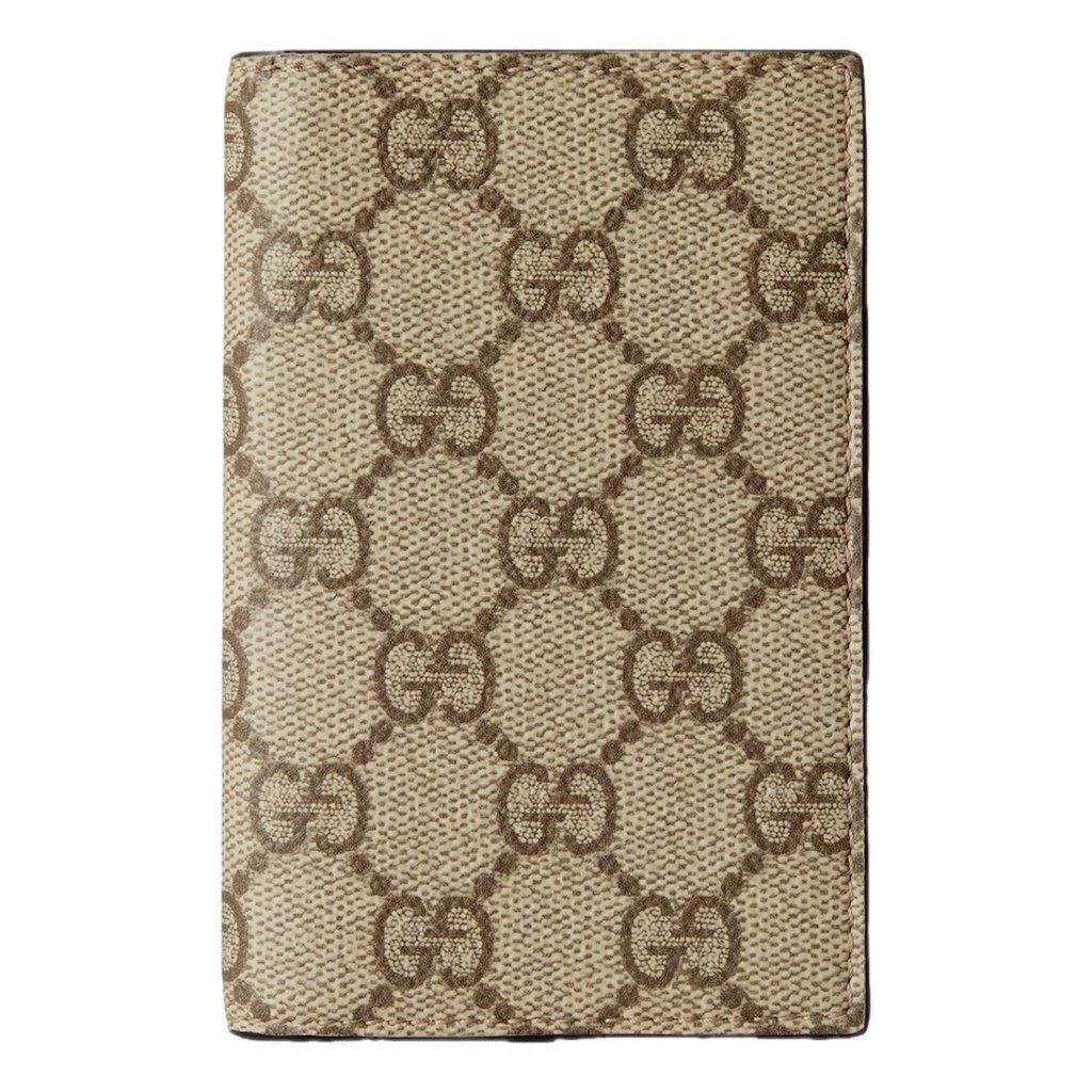 Gucci Gucci GG Supreme Canvas Beige Brown Leather Vertical Bifold Wallet