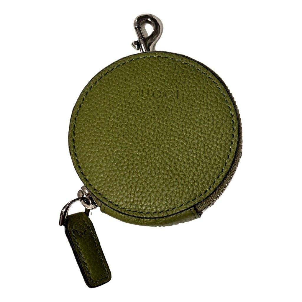 Gucci Gucci Round Coin Case Keychain Calf Leather Lime Green Pouch