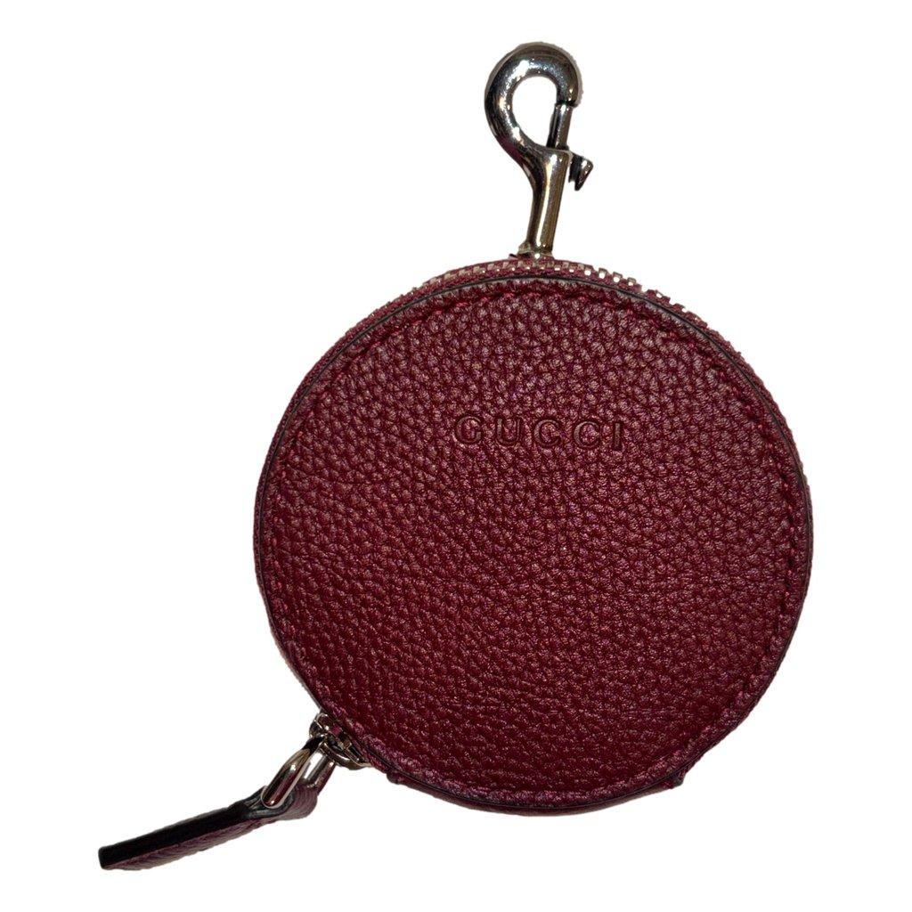 Gucci Gucci Round Coin Case Keychain Calf Leather Burgundy Red Pouch