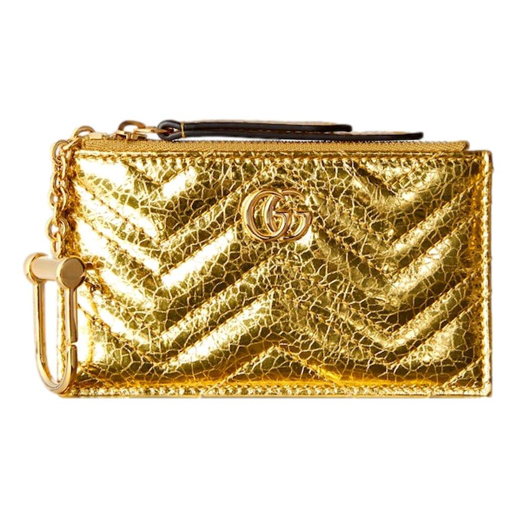 Gucci Gucci Marmont Gold Pleated Leather Key Pouch Wallet Keychain