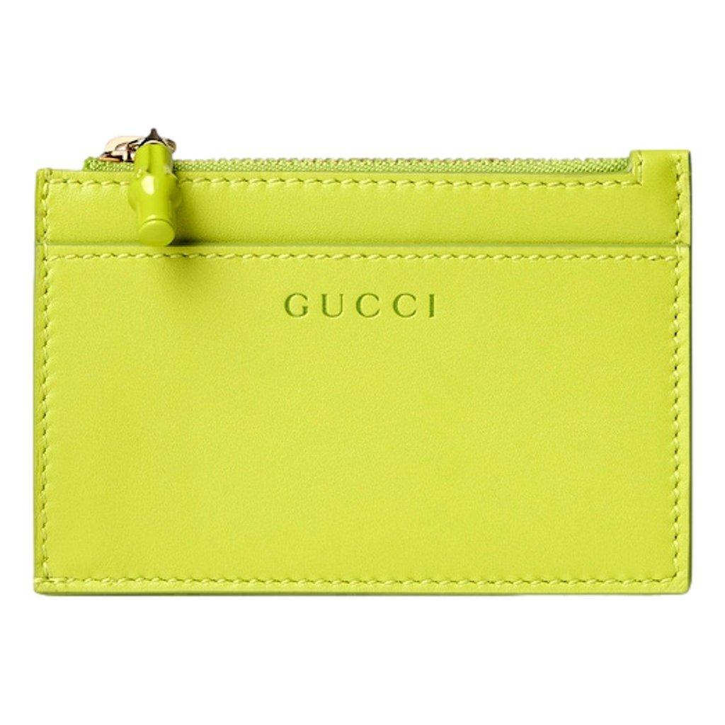 Gucci Gucci Bamboo Series Lime Green Leather Zipper Card Holder Wallet