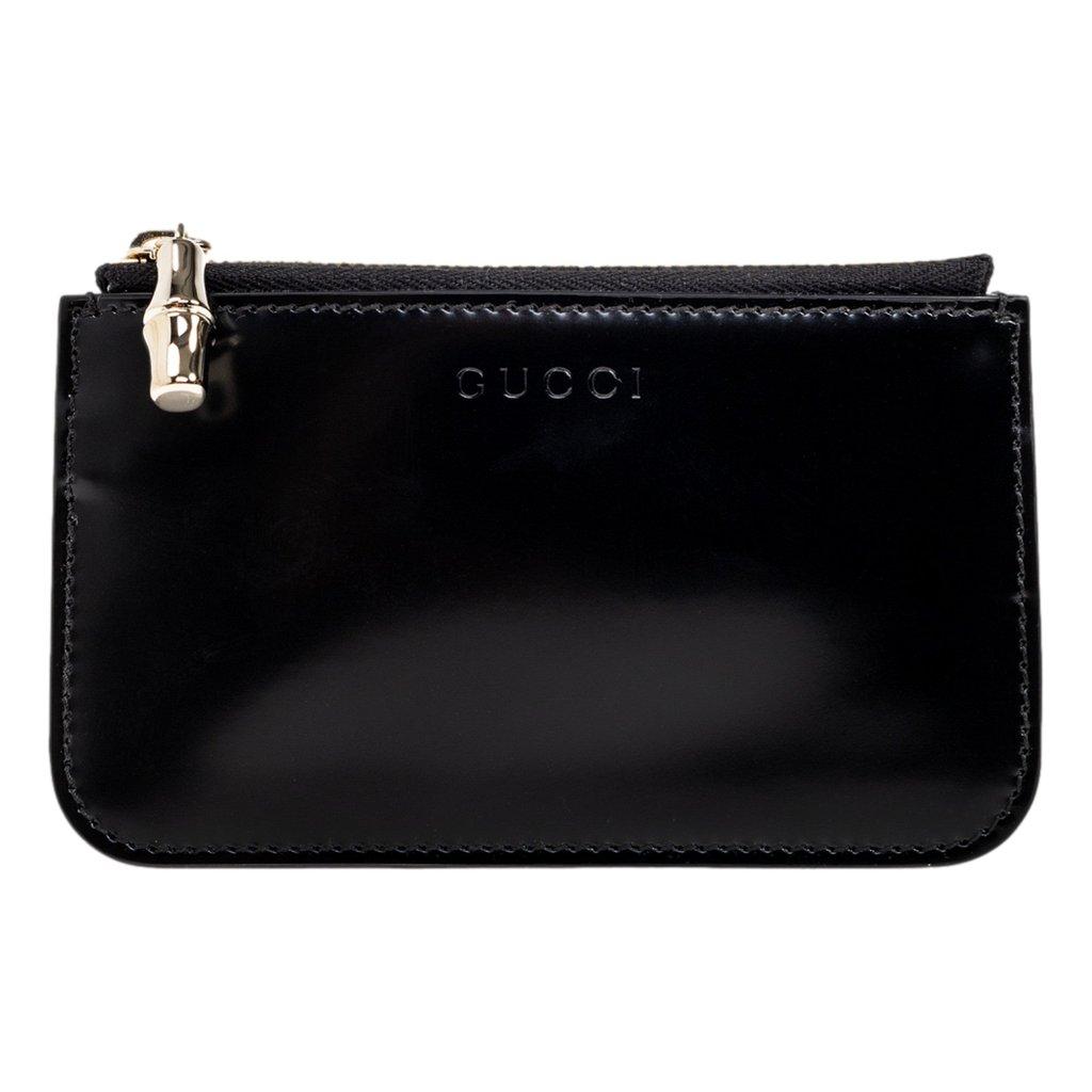 Gucci Gucci Bamboo Pull Zipper Black Patent Leather Card Case Wallet