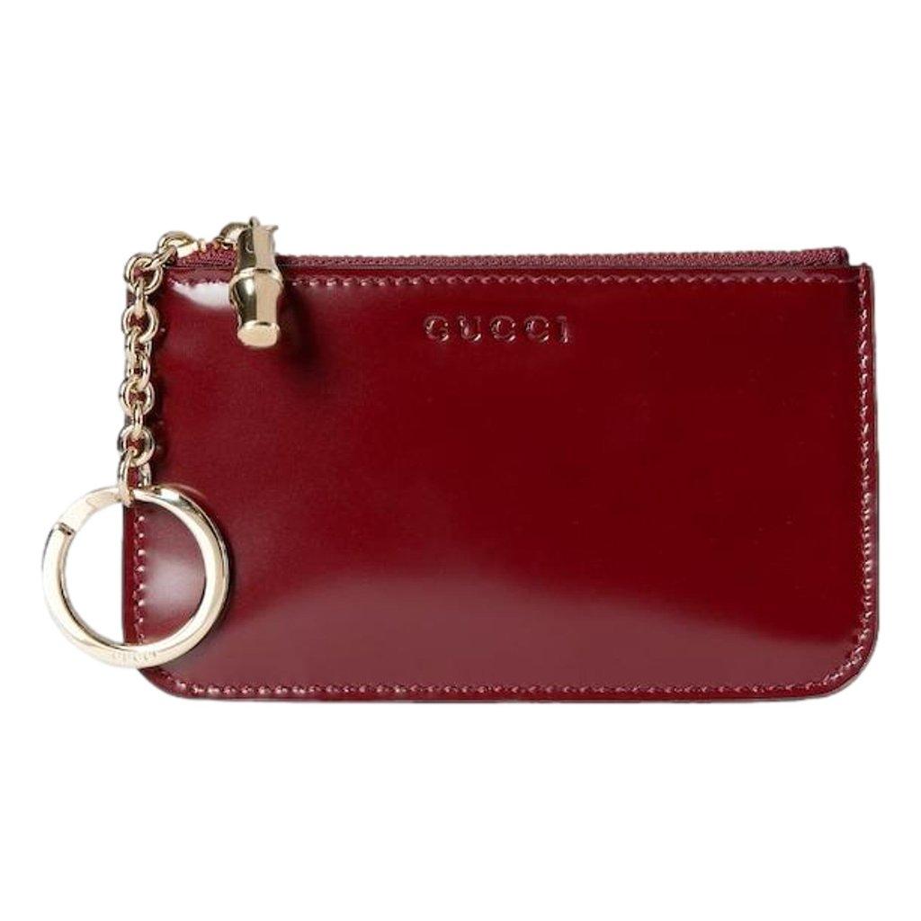 Gucci Gucci Bamboo Series Bordeaux Patent Leather Zipper Key Pouch Wallet