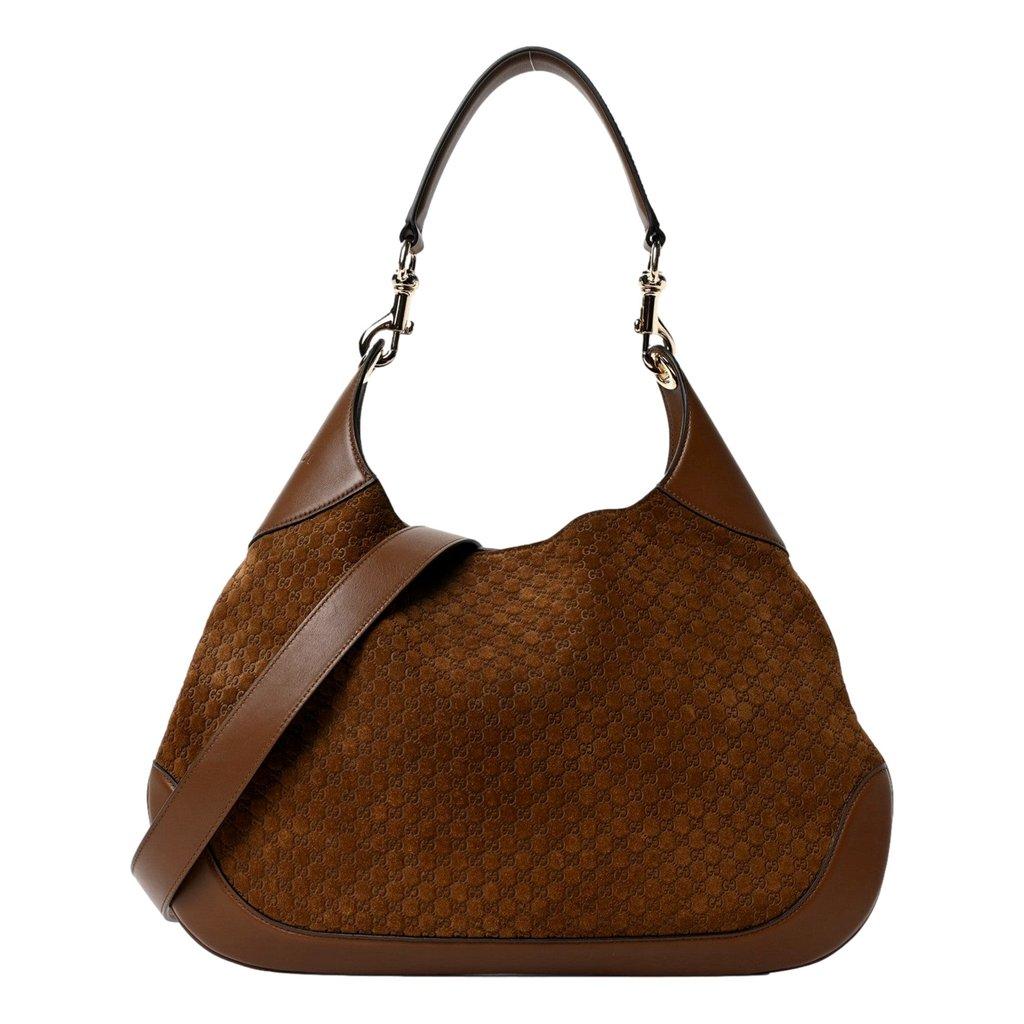Gucci Gucci Micro GG B Medium Shoulder Bag Brown Suede and Leather