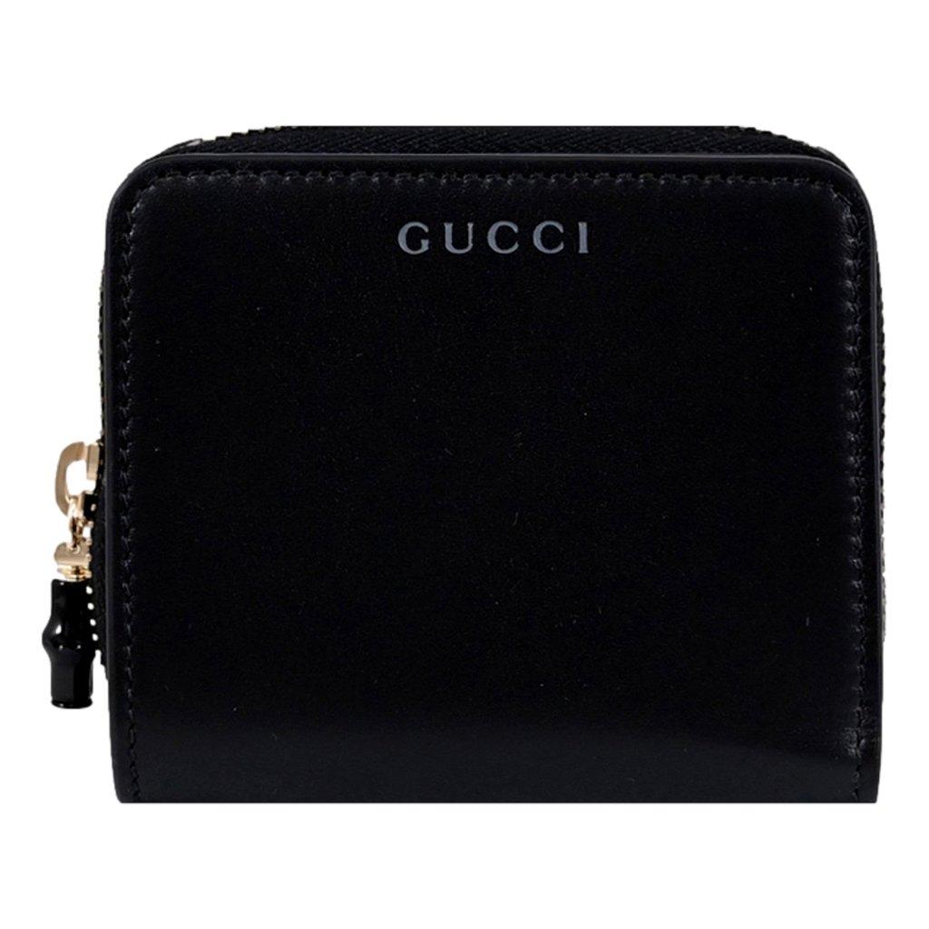Gucci Gucci Black Patent Leather Zip-Around Wallet with Bamboo Pull