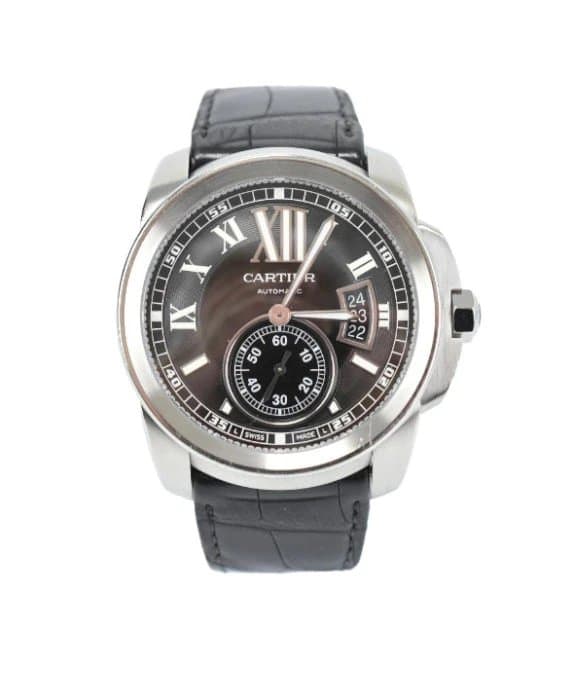 Cartier أسود Stainless Steel جلد Calibre دو Cartier Automatic Men's Wristwatch