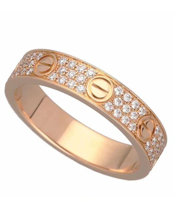 Cartier خاتم ميني لوف مرصع بالألماس من الذهب الوردي عيار 750 قيراط 18