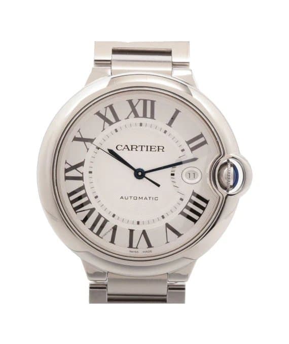Cartier ساعة يد رجالية من الفولاذ المقاوم للصدأ الفضي، طراز بالون بلو 3001، مقاس 42 مم