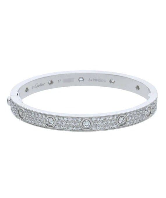 Cartier سوار الحب المرصع بالألماس مقاس 17 من الذهب الأبيض عيار 18 قيراطًا