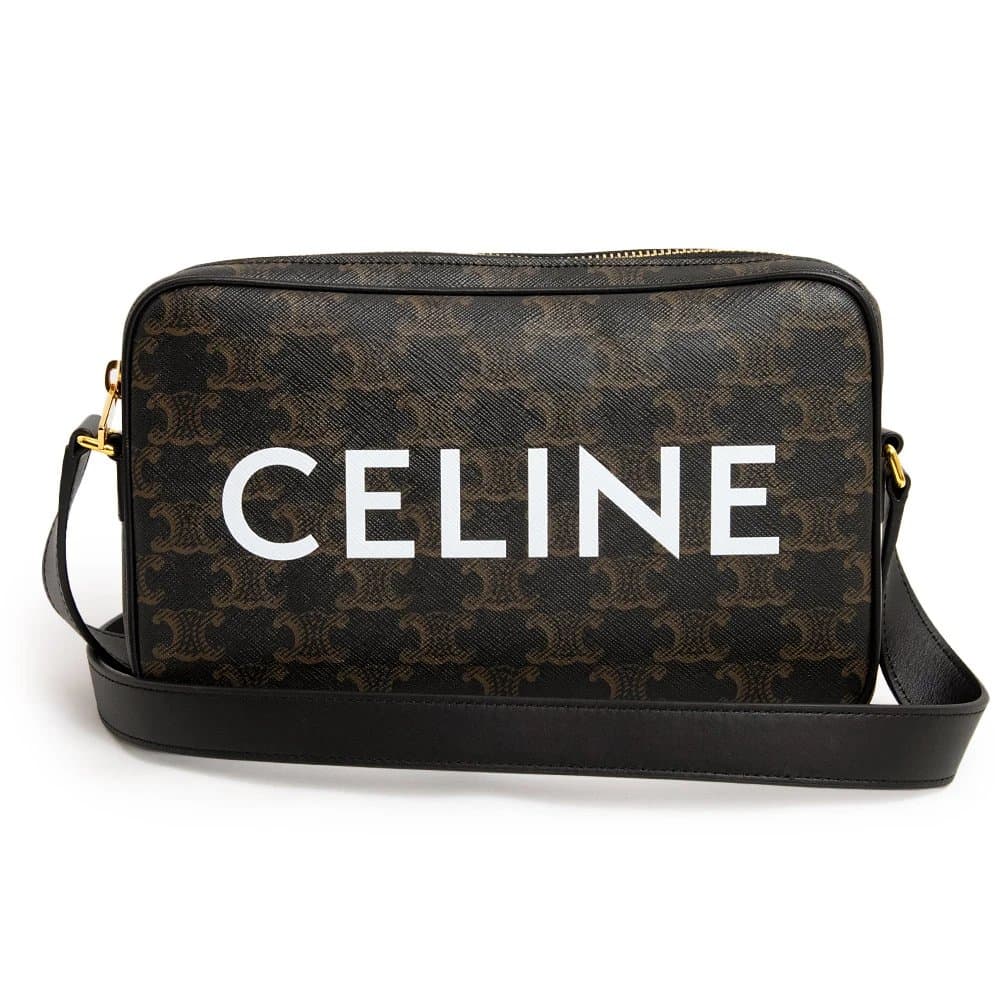 Celine حقيبة مراسلة متوسطة الحجم باللونين الأسود والبني مصنوعة من قماش تريومف وجلد العجل