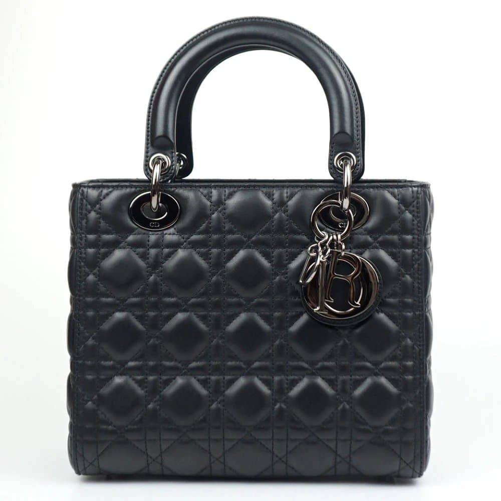 Dior Black Color Cannage Lambskin Leather Medium Lady Dior Satchel Bag