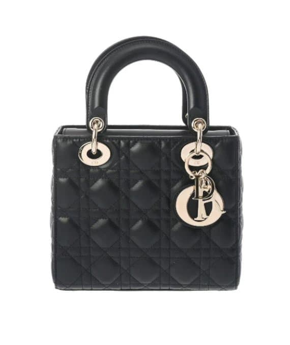 Dior Black Color Small Lady Dior Lambskin Leather Satchel Bag