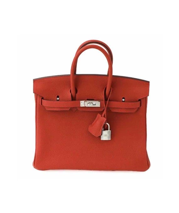 Hermès 2020 Birkin (Stamp Y) Size 25 Togo Leather handbag in Rouge Casaque Color with Silver Hardware