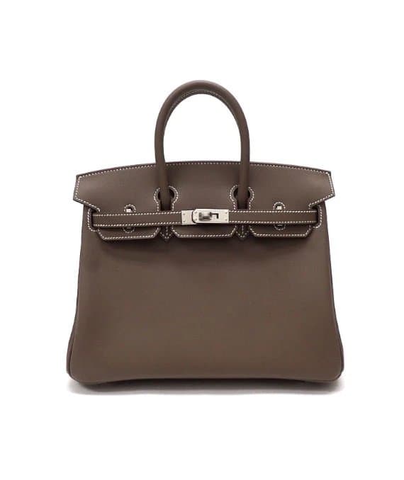 Hermès 2023 Birkin (Stamp B) Size 25 Veau Swift Leather handbag in Etoupe Color with Silver Hardware