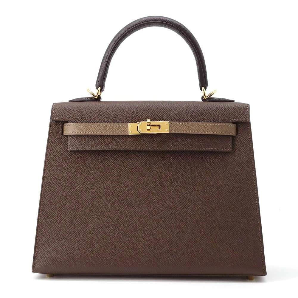 Hermès 2023 (Stamp B) Tricolor Ebene/Etoupe/ Black Kelly in Epsom Leather with Gold Hardware