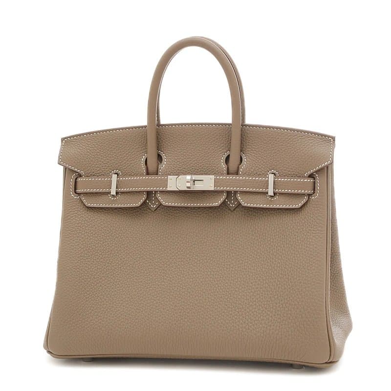 Hermès 2024 Birkin (Stamp W) Size 25 Togo Leather Handbag in Etoupe color with Palladium Hardware