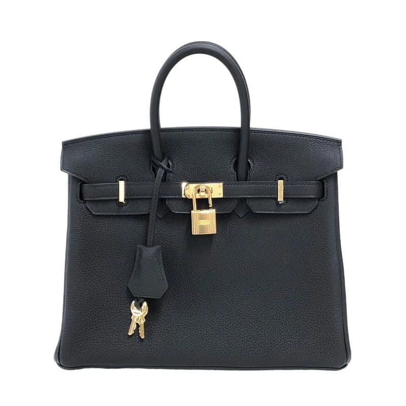 Hermès Birkin (Stamp U) Size 25 Togo Leather Handbag in Black color with Gold Hardware