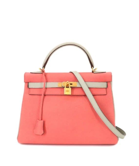 Hermès (Stamp T) Size 32 Tryon Clemence leather Kelly in Rose Azareth × Grease Pearl Color with Gold Hardware